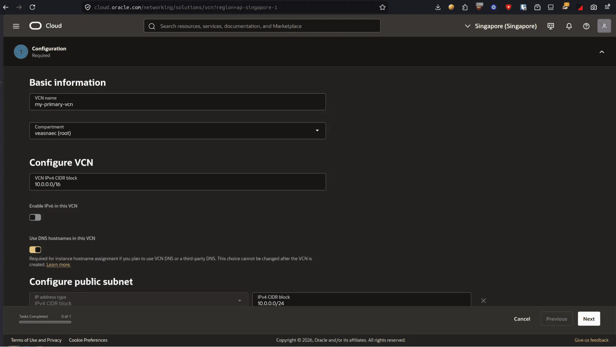 VCN Configuration CIDR…